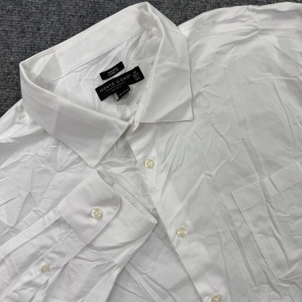 Pronto Uomo Dress Shirt 20 36/37 White Non-Iron Classic Fit Tall Mens